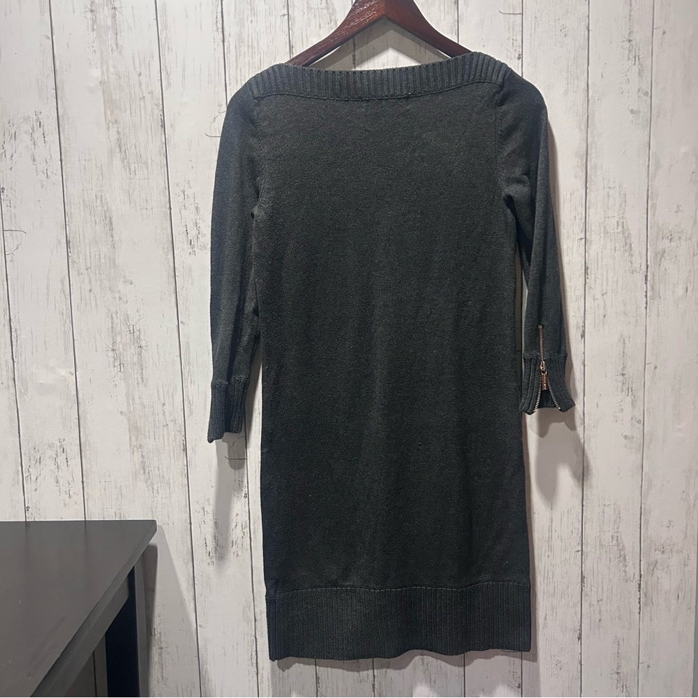 Michael Kors Ribbed Sweater Dress Zip Cuff Bodycon Mini 3/4 Sleeve Minimal Chic